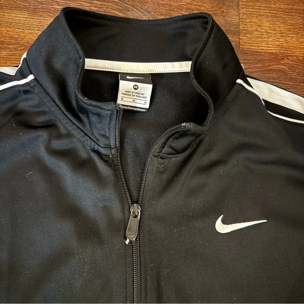 Vtg Y2K Men's Nike Basketball Black Full Zip Track Warmup Jacket 639851-010 Sz M